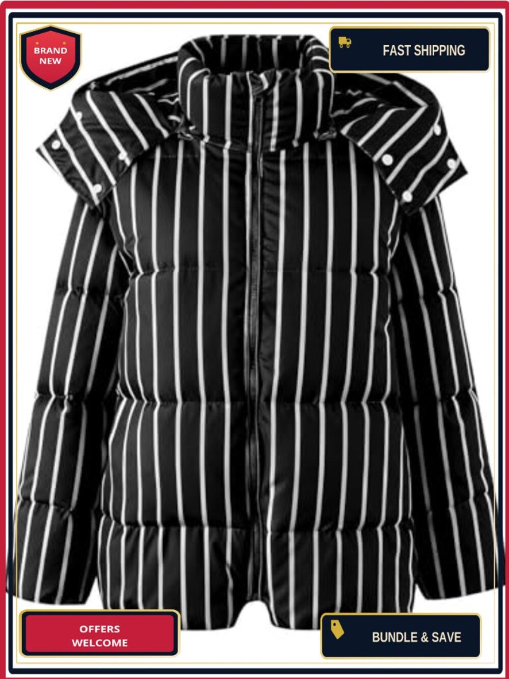 Women's Quilted Puffer Jacket with Removable Hood Full Zip